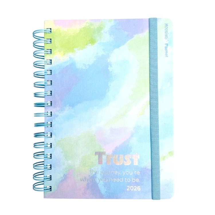 Agenda Mooving 2026 Pastel Trust con Espiral dia por pagina 15x21 Art.1405210